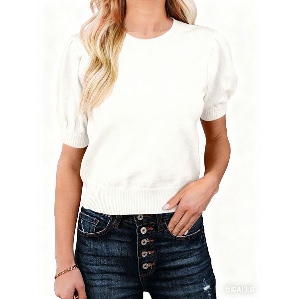 

Женский пуловер с коротким рукавом и круглой горловиной Yesfashion, White