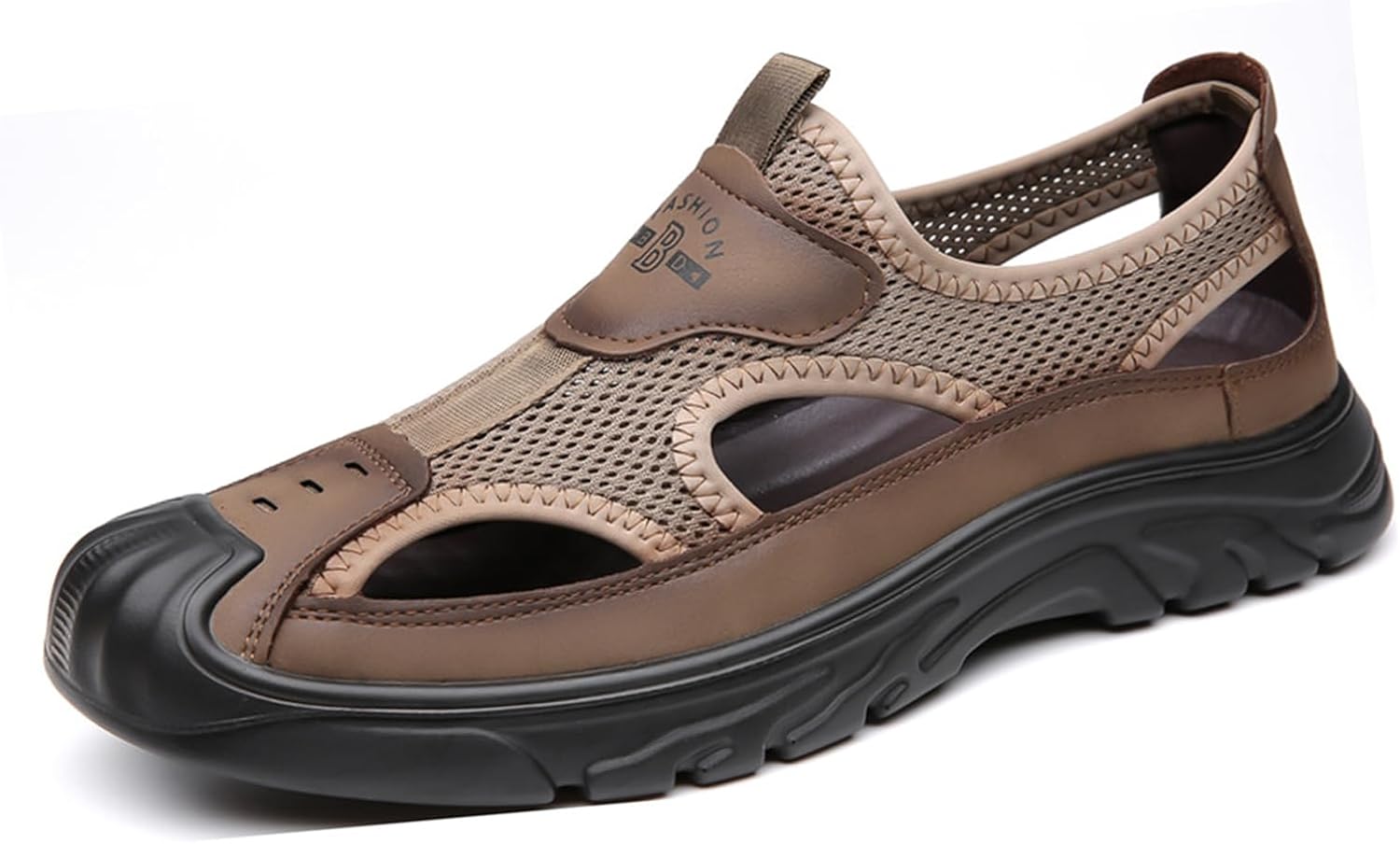 

Мужские повседневные сандалии с закрытым носком и вырезами для пляжа, дышащие с сеткой, с легким надеванием, для походов и прогулок по воде, легкая летняя обувь для активного отдыха на улице Etoryoox, коричневый
