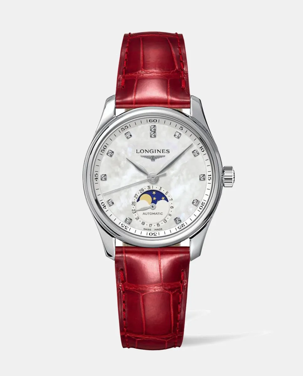 

Женские часы Longines Master Collection L24094872 с автоматическим механизмом и красным кожаным ремешком, красный