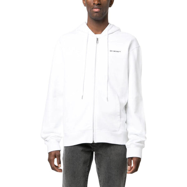 Толстовка Off-White Diag-Print Zip-Up Hoodie, белый — фото 2
