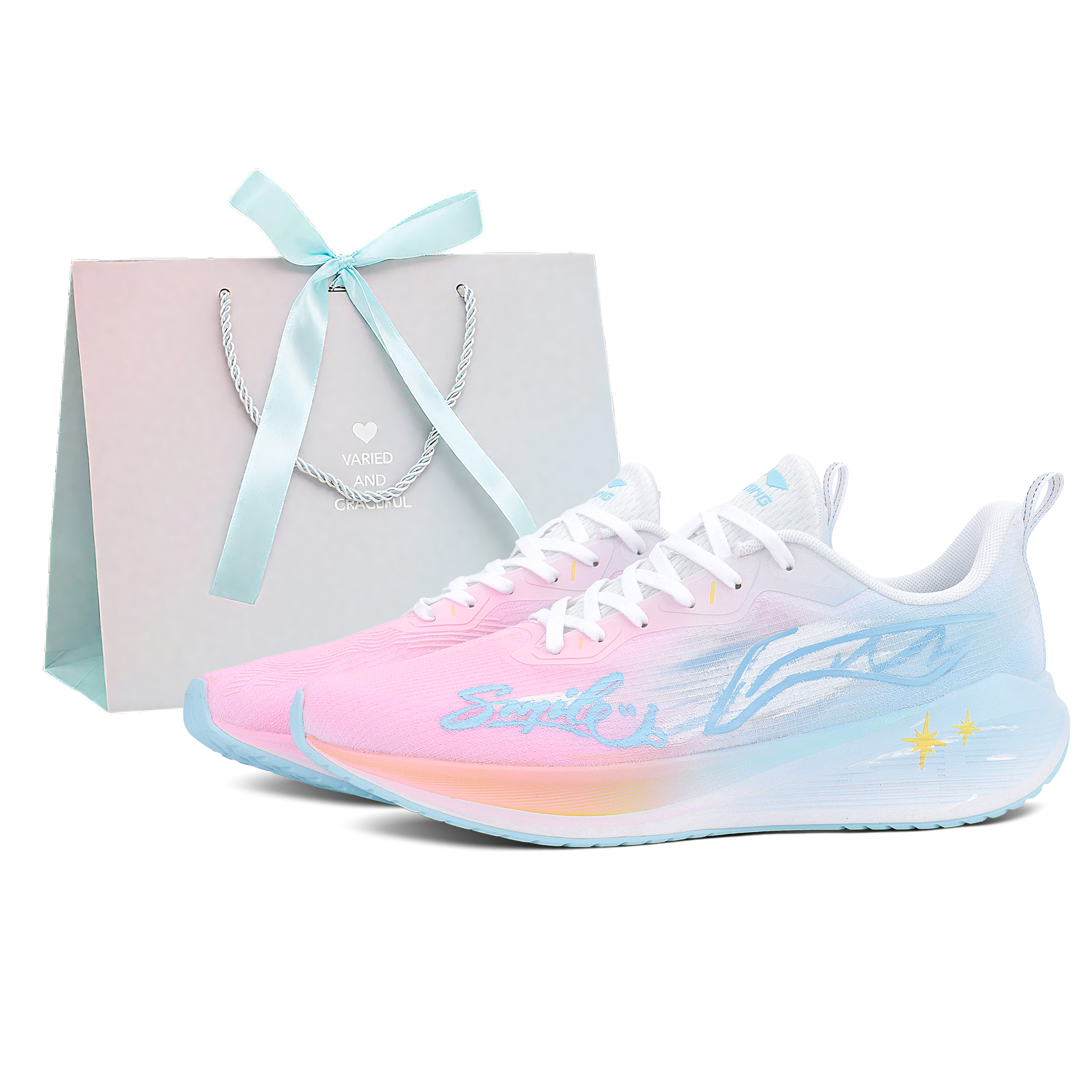 

Li-Ning Wuyue дышащие и износостойкие низкие кроссовки для повседневных тренировок и длительного бега унисекс Pink Blue