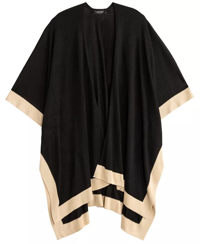 

Шарф Tissue Lightweight Ruana with Border Lauren Ralph Lauren, черный
