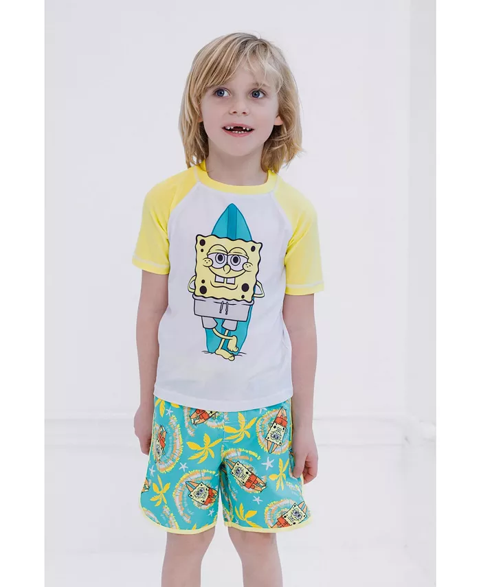 Детский комплект для плавания с защитой UPF 50+: рашгард и шорты Surfboard SpongeBob SquarePants, желтый — фото 4
