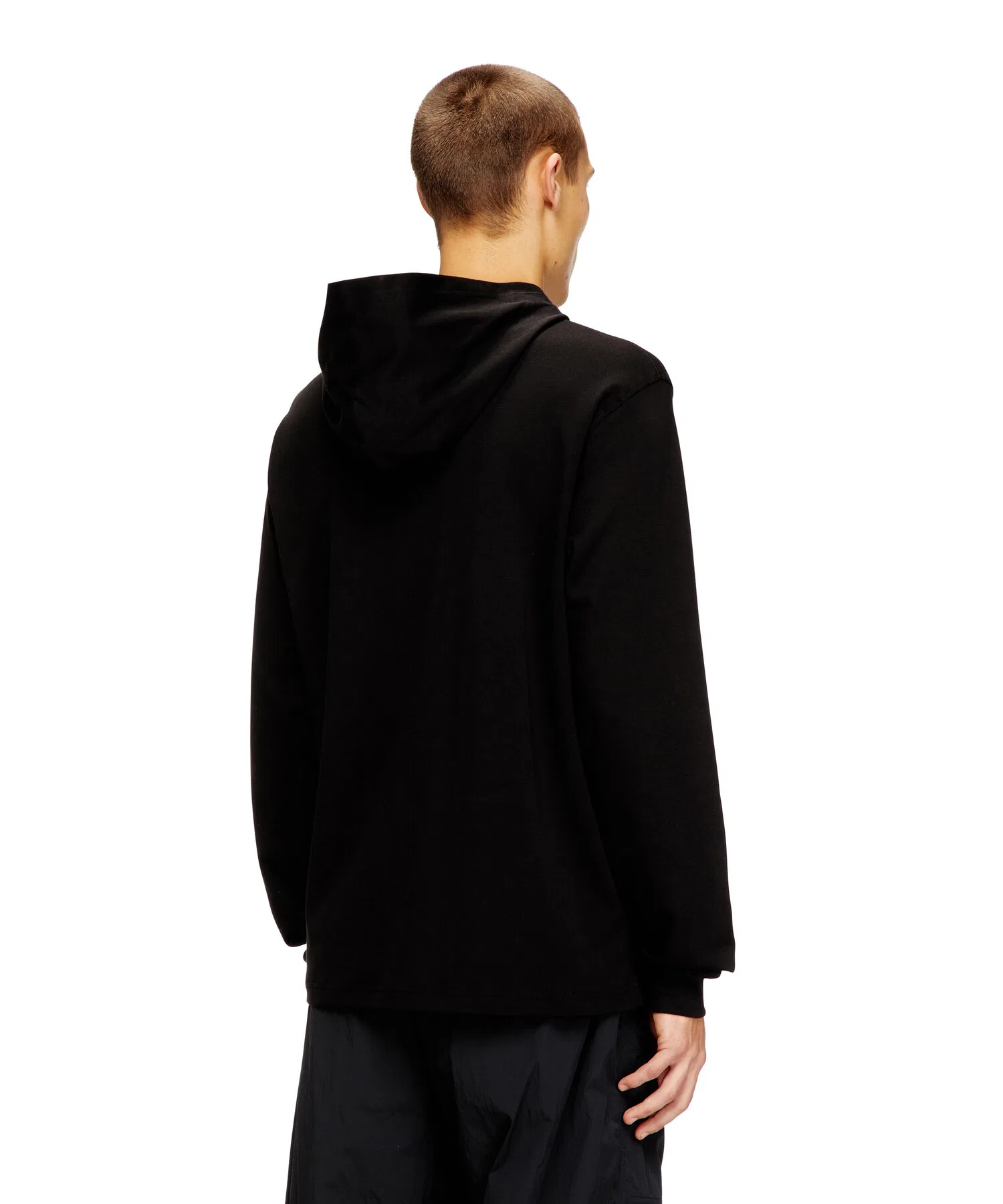 Мужская футболка с капюшоном DIESEL T-BILL-LS-HOOD-MET чёрная — фото 3