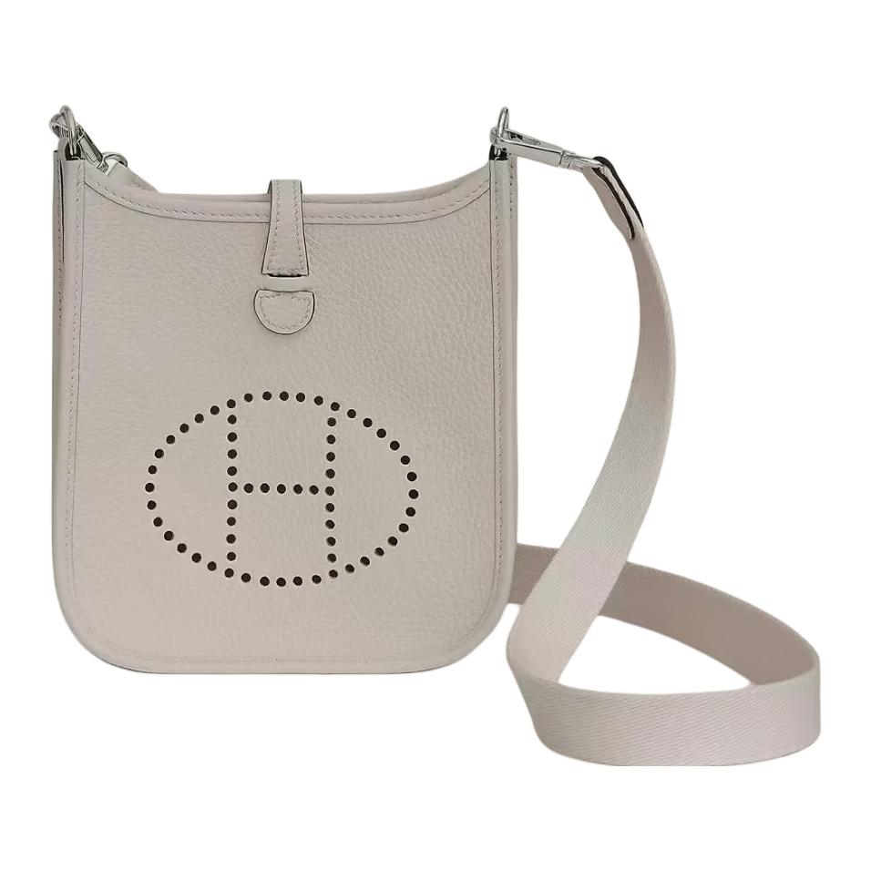 

Hermes Сумка через плечо Evelyne Taurillon Clemence из коровьей кожи, мини-сумка унисекс 8 л, цвет Beton Glacier White