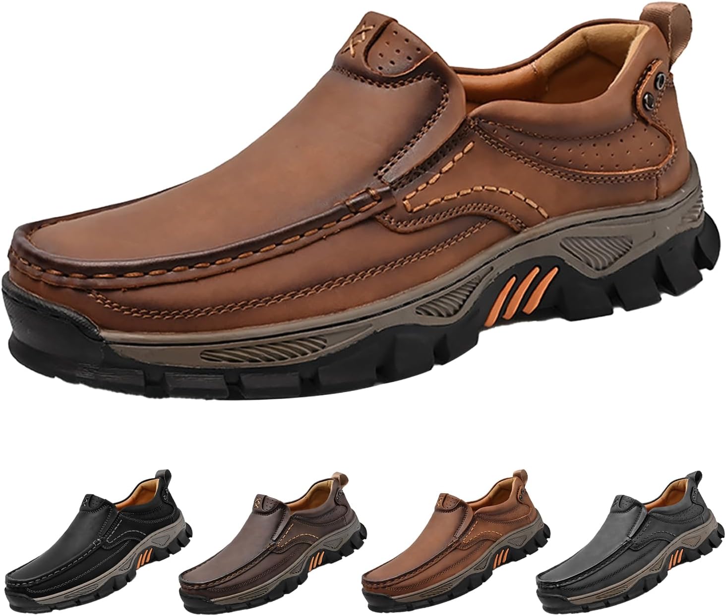 

Мужские лоферы без шнурков, удобные с ручной строчкой, кожаные, с эластичной подошвой, противоскользящие, с поддержкой свода стопы, для путешествий, походов и прогулок Hneowgn, желтый