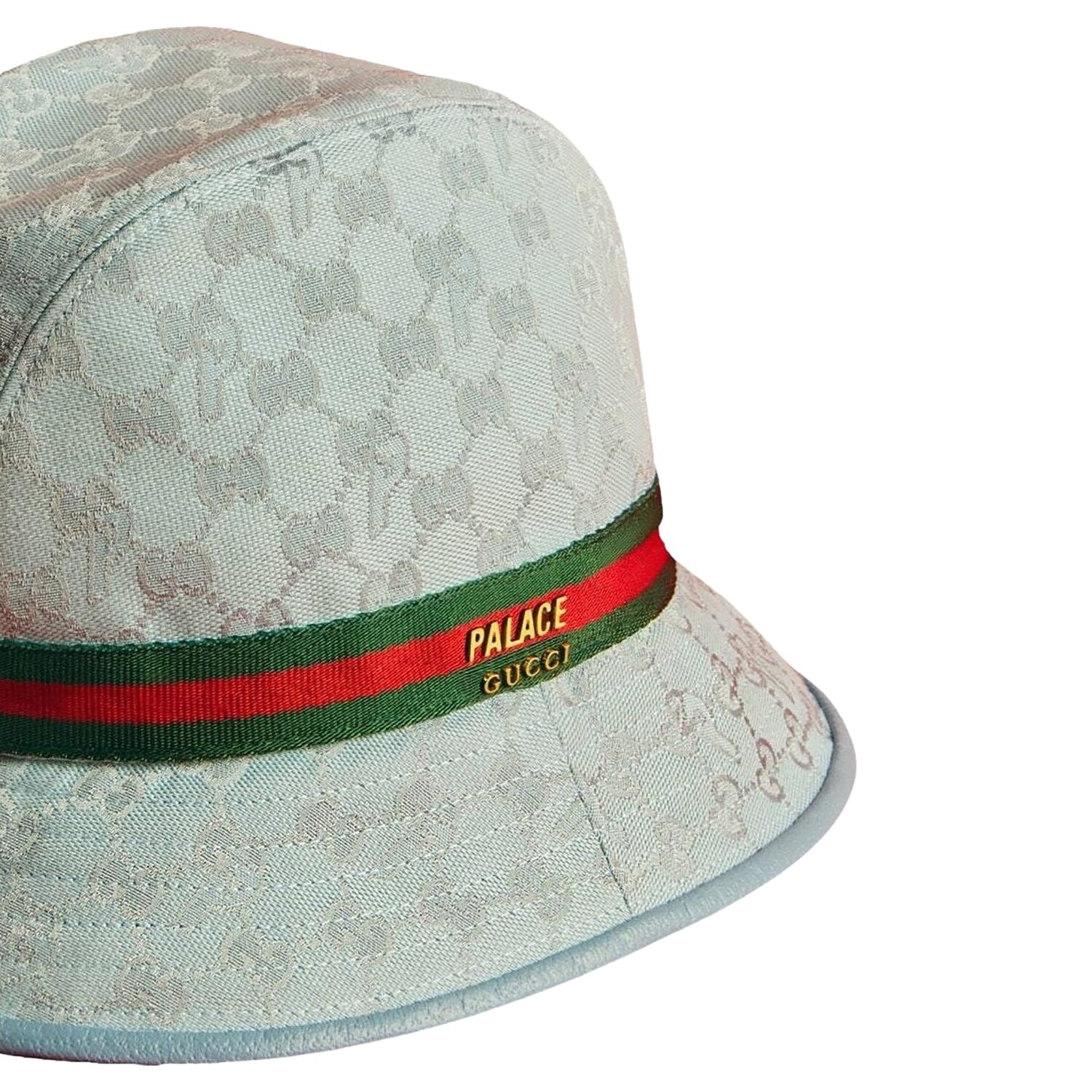 Холщовая шляпа Gucci x Palace GG-P с паутиной и логотипом Бледно-голубая — фото 2