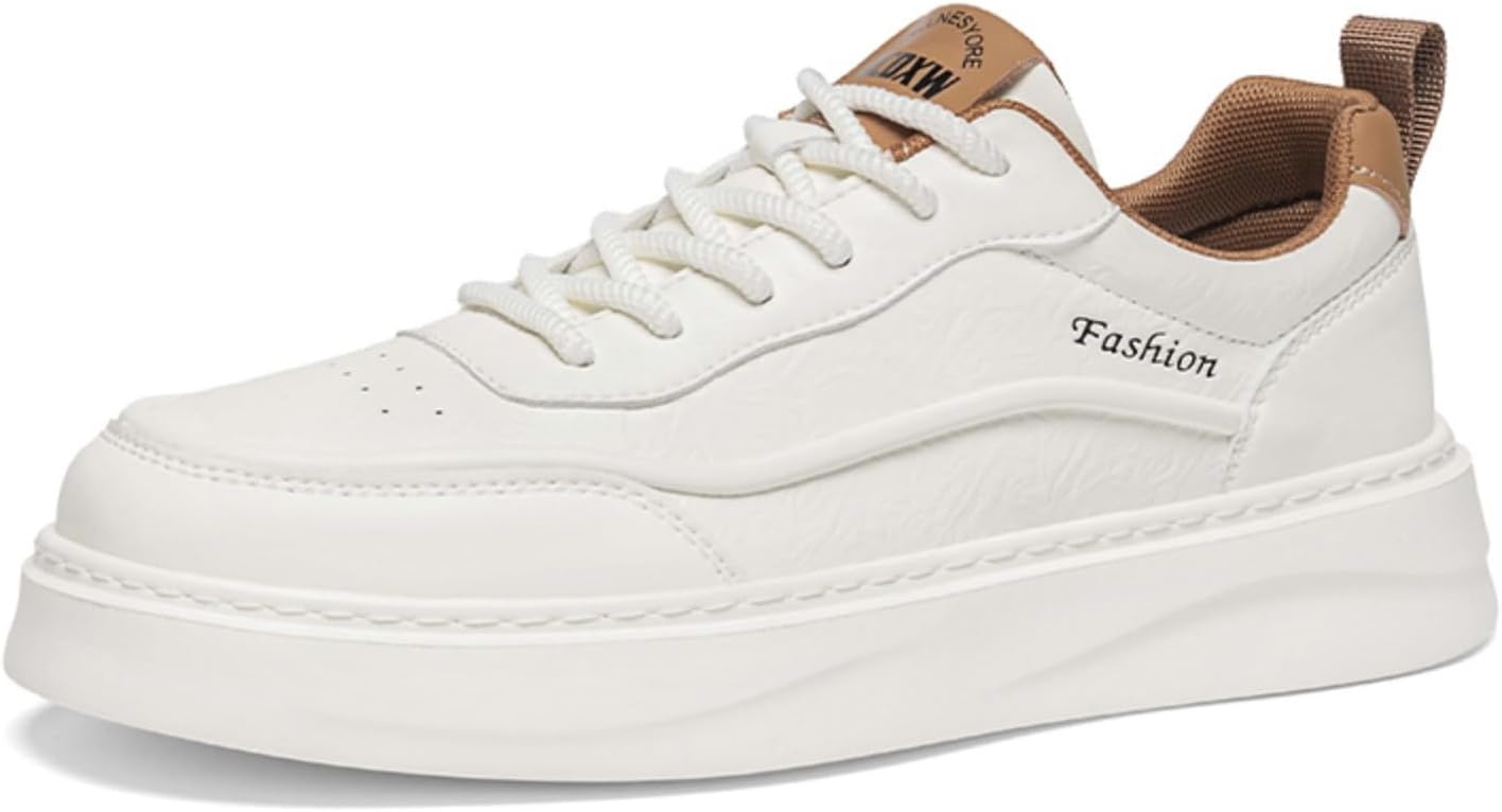 

Мужские повседневные белые кроссовки, легкие платформенные туфли с коричневыми акцентами, модные удобные кроссовки на шнуровке для ежедневной ходьбы Aokisx