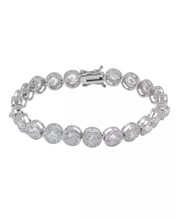 

Браслет из тонких звеньев с круглым ореолом и безелем из кубического циркония, покрытый серебром Macy'S, silver