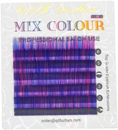 Ресницы Color Mix 0.07 мм FUZHAN набор 6 рядов, синие