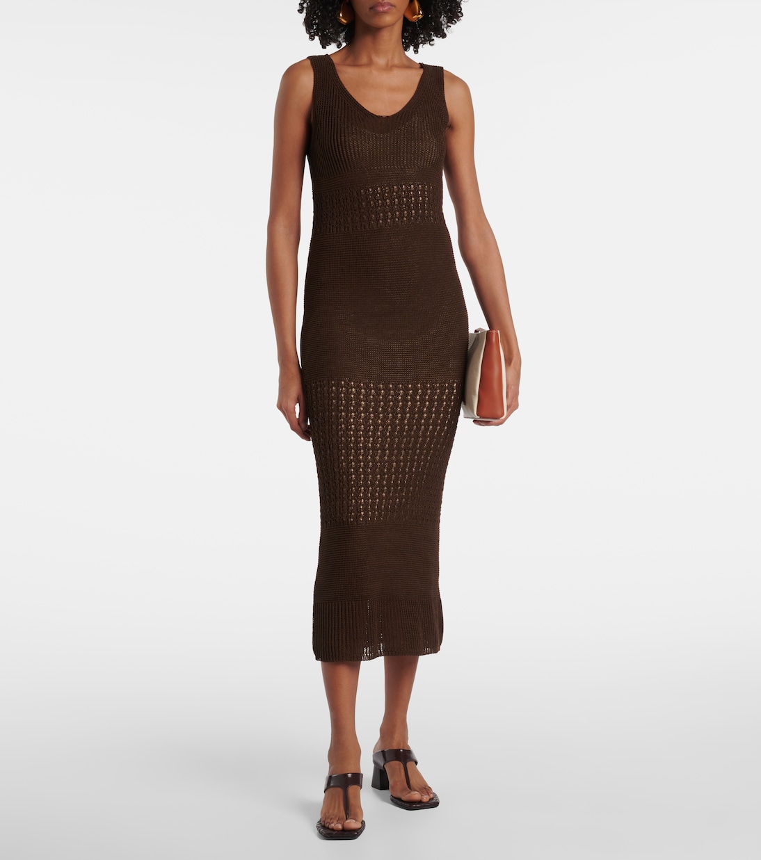 Длинное трикотажное платье Valois из хлопковой смеси Max Mara, Caffe — фото 2