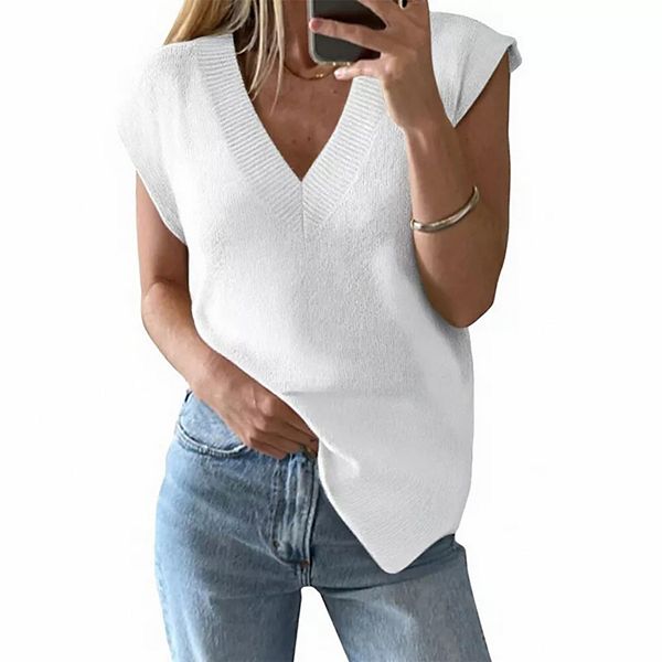 

Женский свитер с V-образным вырезом и короткими рукавами Clearlove