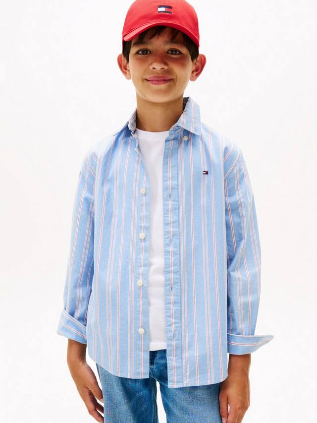 

Детская полосатая рубашка с длинными рукавами из хлопковой смеси Tommy Hilfiger, Cloudy Blue