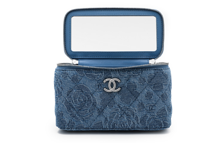 CHANEL Кожаная джинсовая коробочная сумка косметичка через плечо кроссбоди для женщин в стиле трумпи вымытый синий — фото 3