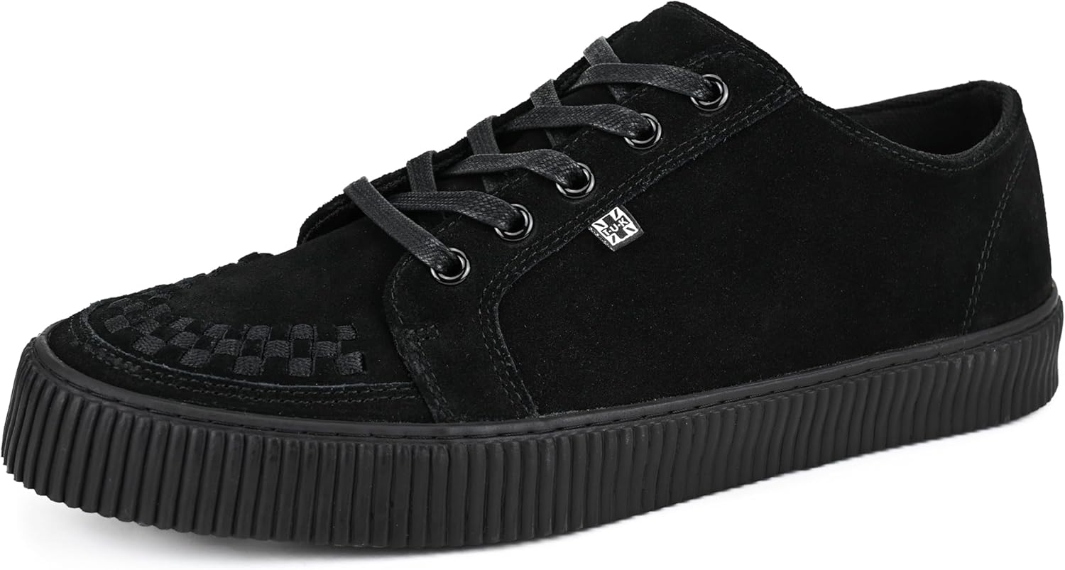 Кроссовки T.U.K. Suede Creeper для женщин и мужчин, Шнуровка, черная переплетенная текстура и люверсы, Классическая рифленая подошва и сетчатая подкладка, Комфорт с памятью формы для повседневной носки — фото 3