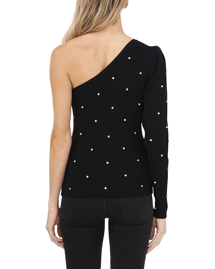 

Свитер CeCe One Shoulder Rhinestone Embroidered Sweater, цвет Rich Black