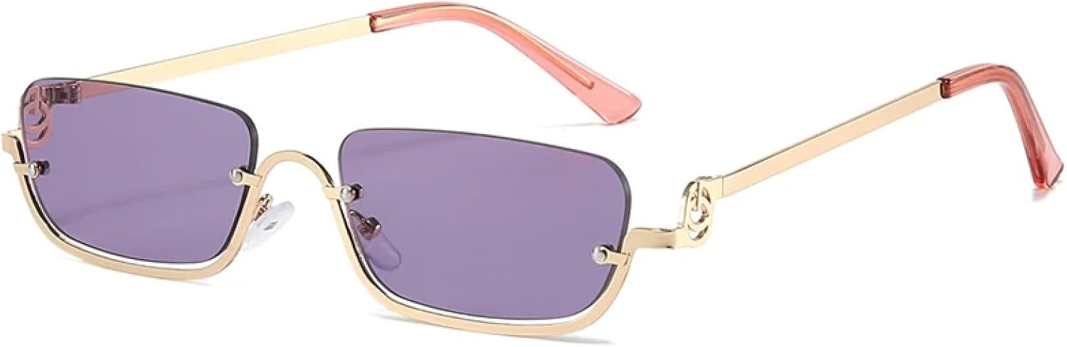 

Солнцезащитные очки в полуободковой оправе для женщин, роскошные, маленькие, металлические, ретро, ​​прямоугольные, черные, модные женские очки с защитой от УФ-излучения UV400 TKKTLLT, Gold Purple