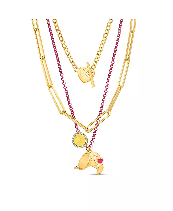 

Комплект из трех цепочек-ожерелий с подвесками в виде фруктов, сердца, эмодзи поцелуя и бокала для мартини Kensie, multi