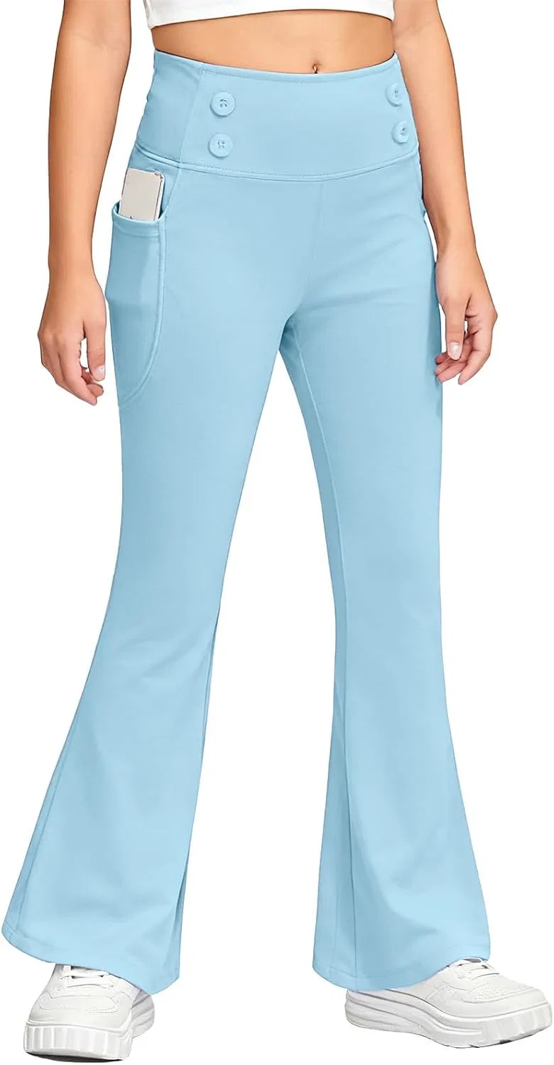 Леггинсы флисовые с клешом, высокие, для девочек, Light Blue
