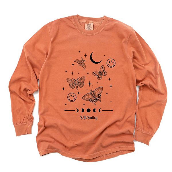 

SWSmiley witchy moth - женская футболка с длинным рукавом и принтом, окрашенная в стиле garment dyed Simply Sage Market, Yam, Зеленый, SWSmiley witchy moth - женская футболка с длинным рукавом и принтом, окрашенная в стиле garment dyed Simply Sage Market,