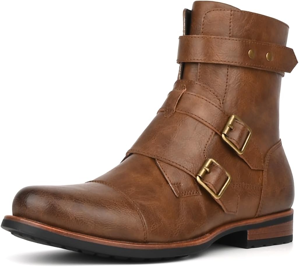 

Мужские мотоциклетные боевые ботинки WEOOAR с молнией, модные байкерские ботинки, повседневная обувь для мужчин, коричневый