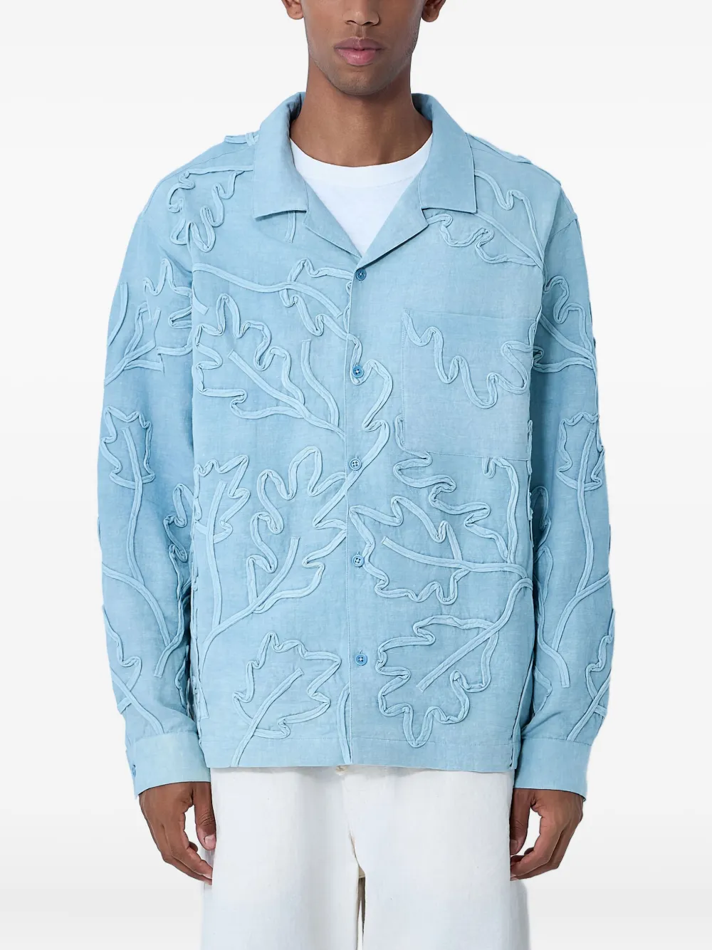 

Рубашка с вышивкой в виде листьев "Приветствия" STORY mfg., синий