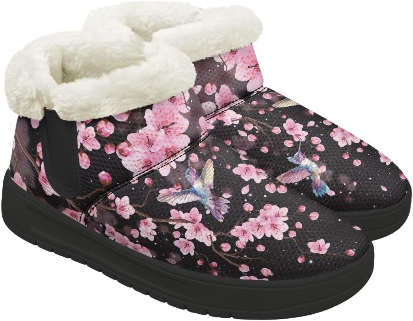 

Зимние Ботинки Forchrinse для Женщин и Мужчин, Модные Меховые Ботильоны с Меховой Подкладкой, Hummingbird Cherry Blossom Print