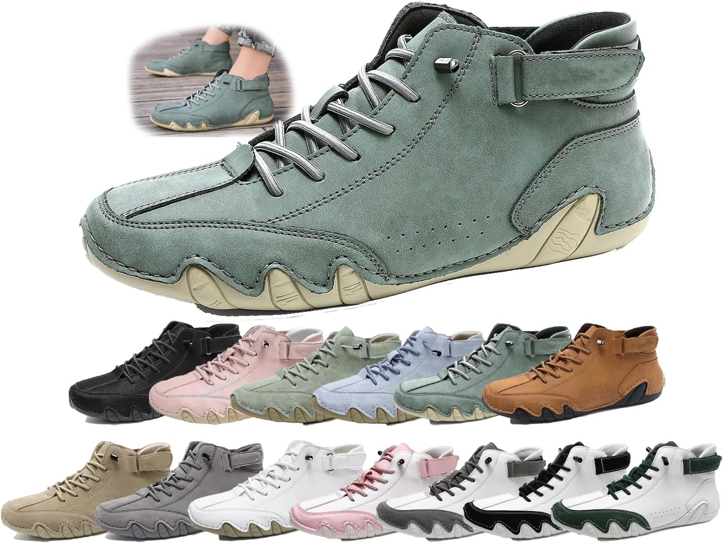 

Мужские ортопедические замшевые ботинки высокого верха - ручная работа, водонепроницаемые, легкие, противоскользящие кроссовки для прогулок и вождения Generic, зеленый