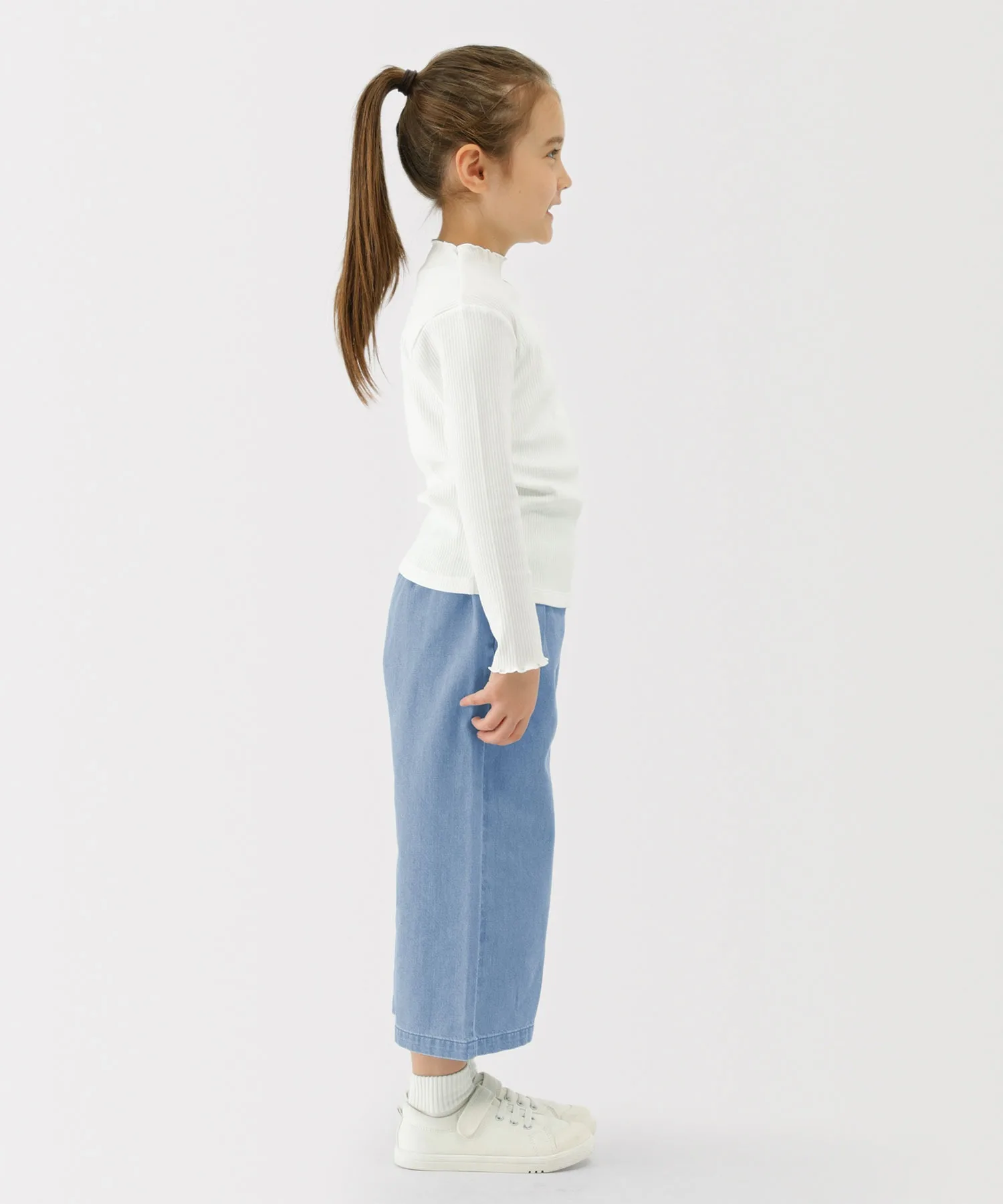 Детские широкие джинсы из органического хлопка Light Ons Denim Wide Pants Muji темно-синие — фото 3