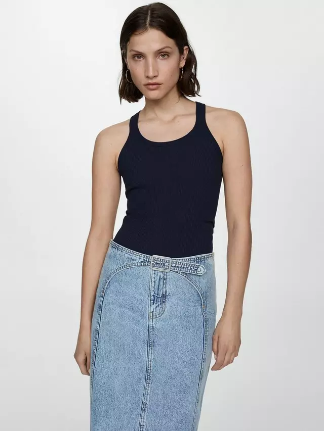 

Топ Mango Riri Ribbed Vest, темно-синий