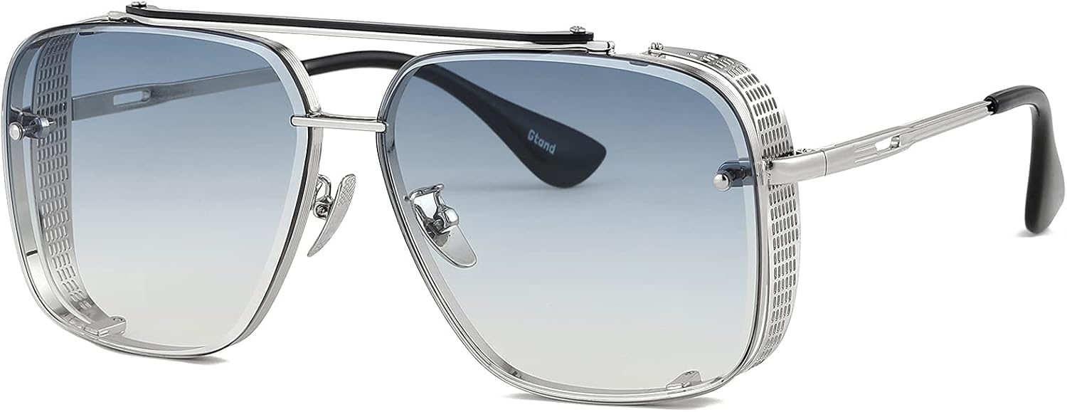 

Солнцезащитные очки-авиаторы Gtand Fashion Oversized Square Aviator Gradient Sunglasses For Men Vintage Metal Side Shield Steampunk Sun Glasses 64mm, C3 Silver Frame/Gradient Blue Lens