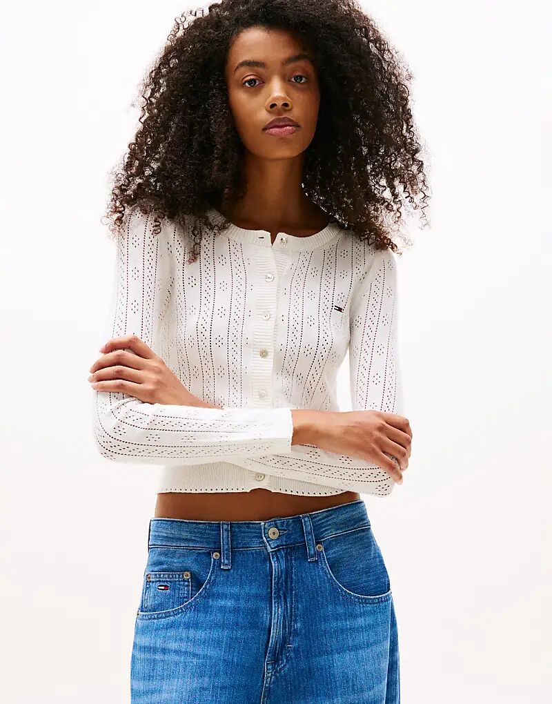 

Кардиган Tommy Jeans с круглым вырезом цвета экрю