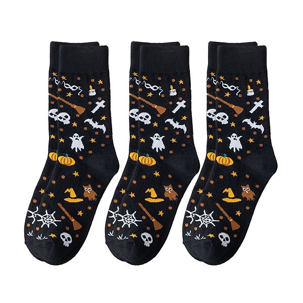

Женские носки Halloween, 3 пары, хлопок, праздничные узоры Anna-Kaci, Black