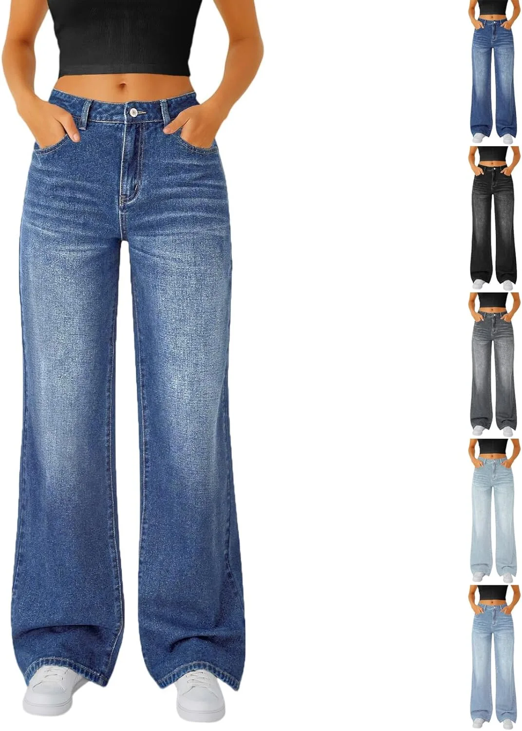 

Прямые джинсы для женщин Baggy Boyfriend High Waisted Wide Leg, светлая потертость