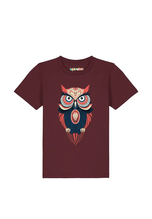 Футболка с красочным принтом совы Watapparel, Burgundy
