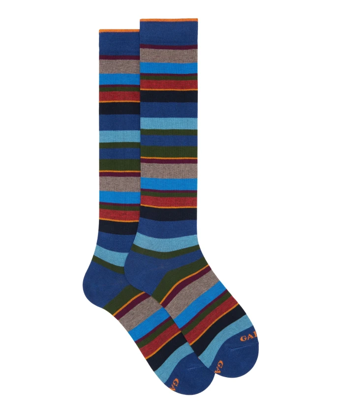 

Мужские длинные хлопковые синие полосатые разноцветные носки Gallo, мультиколор