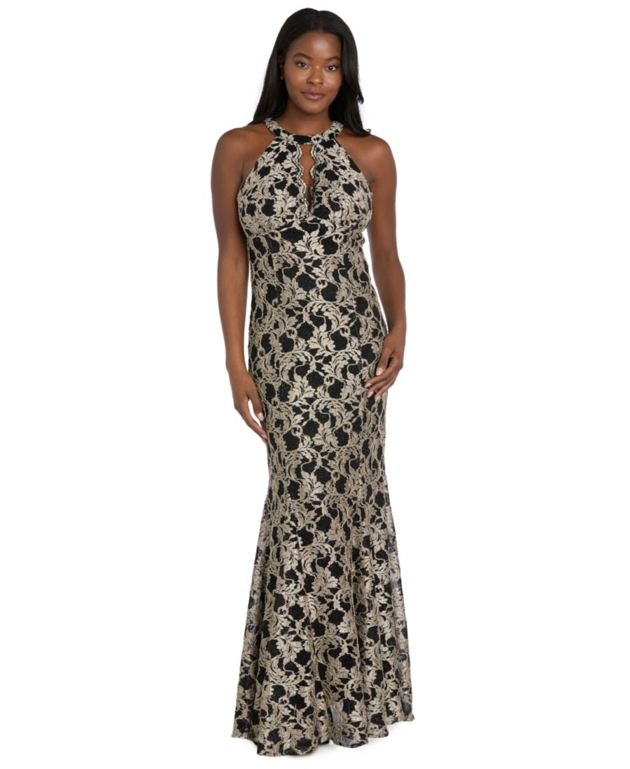 

Женское длинное кружевное платье с фестончатым лифом R & M Richards, Gold/Black
