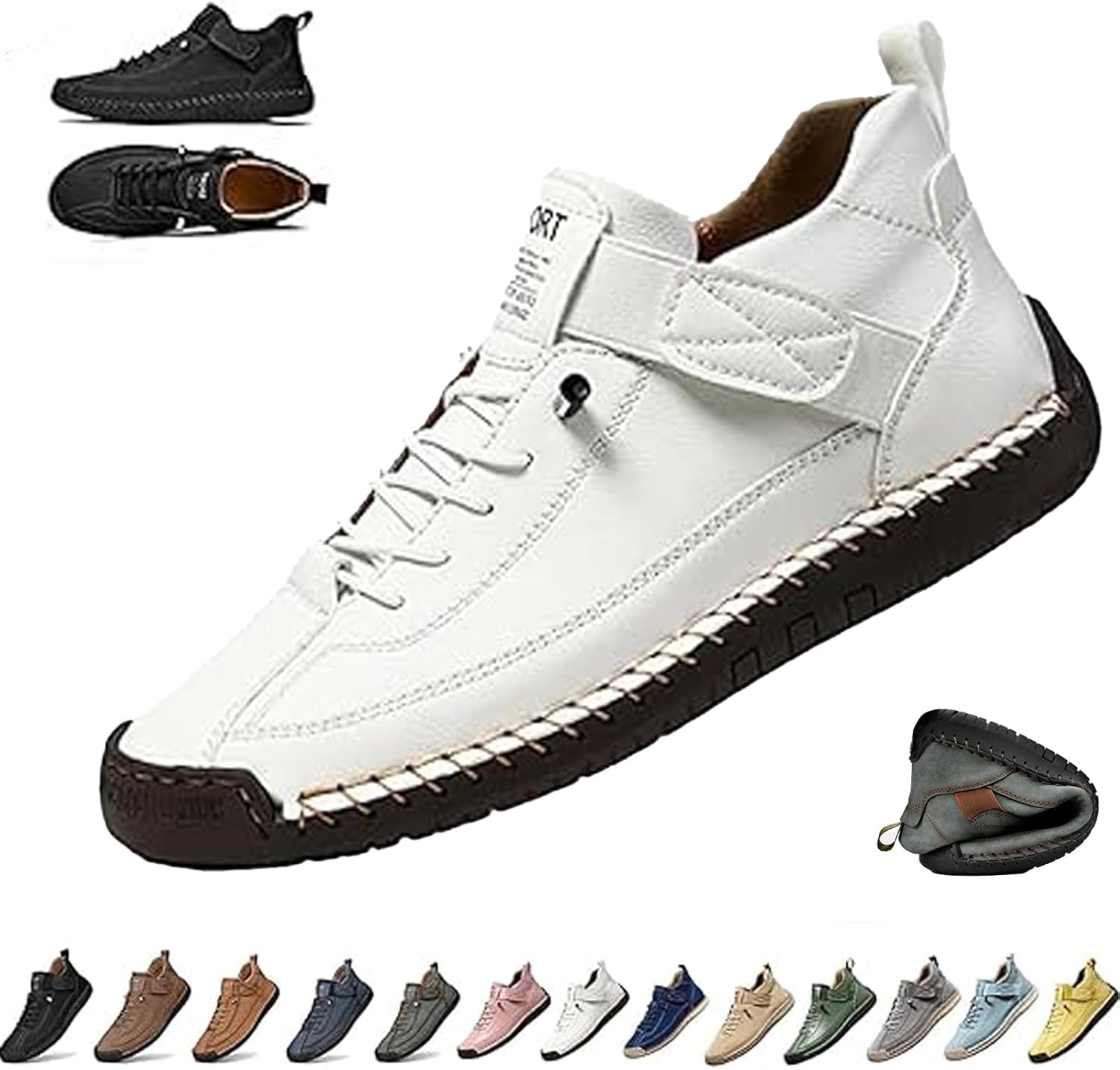 

Женские ручной работы кожаные ортопедические комфортные туфли, унисекс удобные ортопедические кроссовки, мужские слипоны для ходьбы Ghtrhsb, белый