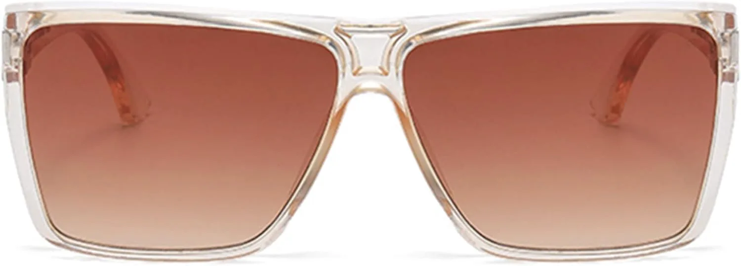 

bullabulling Большие модные квадратные солнцезащитные очки для улицы Женские солнцезащитные очки с плоской верхней частью Мужские винтажные большие очки, Tea