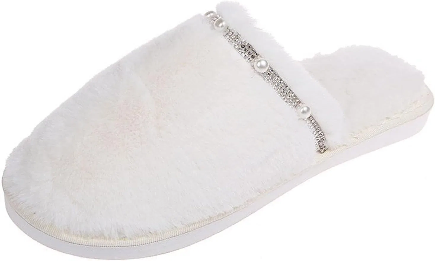 Generisch Hausschuhe Damen Herren Memory Foam Weicher Plüsch Flauschige Pantoffeln Rutschfeste Gefüttert Тапочки Flauschfutter Flache Filzhausschuhe В помещении На открытом воздухе, Weiß