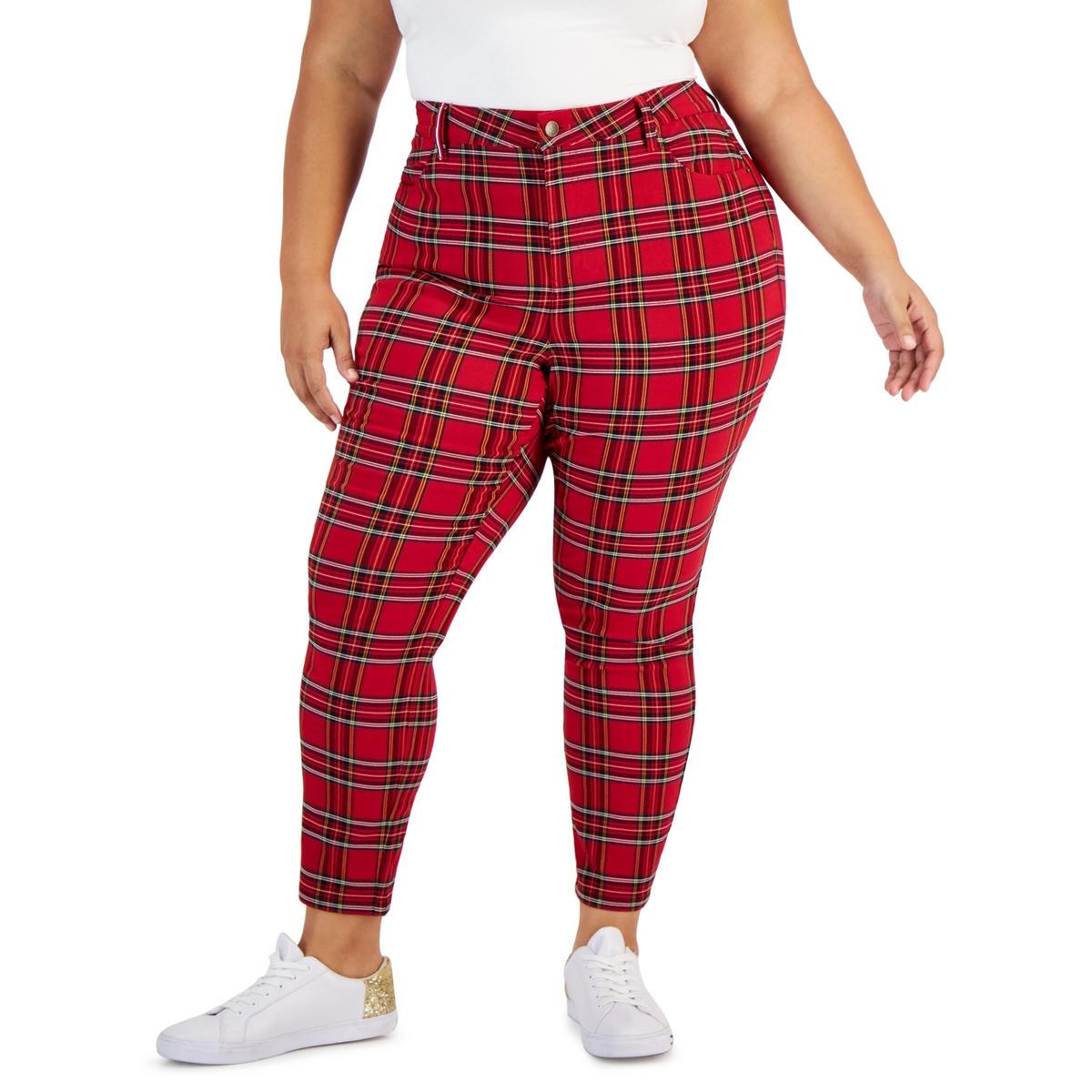

Плюс Женские клетчатые узкие брюки Tommy Hilfiger, красный