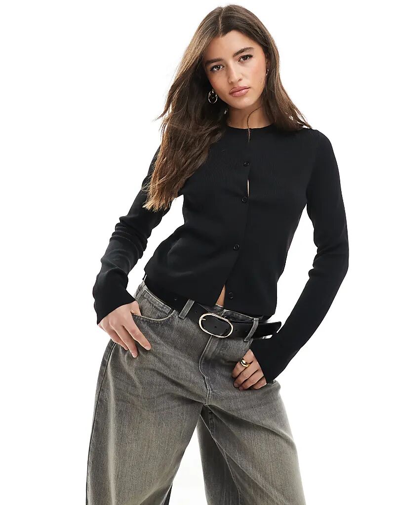 

Компактный кардиган ASOS DESIGN с круглым вырезом и пуговицами, черный цвет