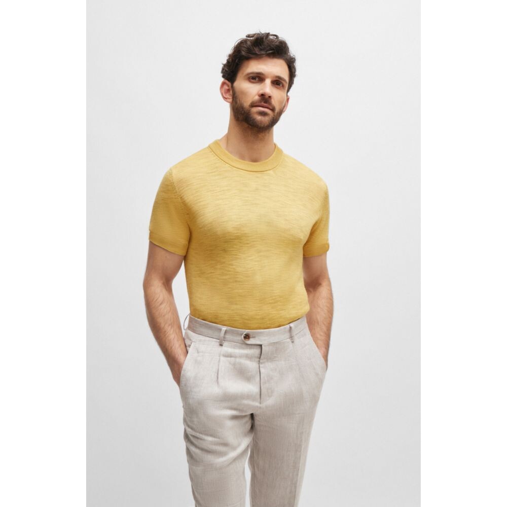 

Свитер с короткими рукавами из шелка Тусса BOSS, цвет Light Yellow