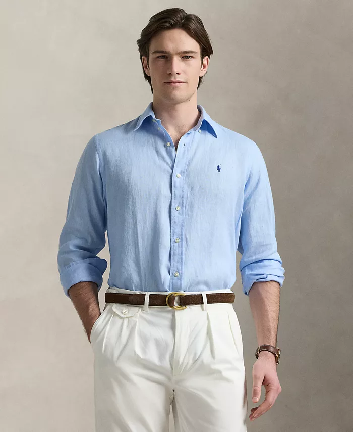 

Мужская классическая льняная рубашка Polo Ralph Lauren, синий