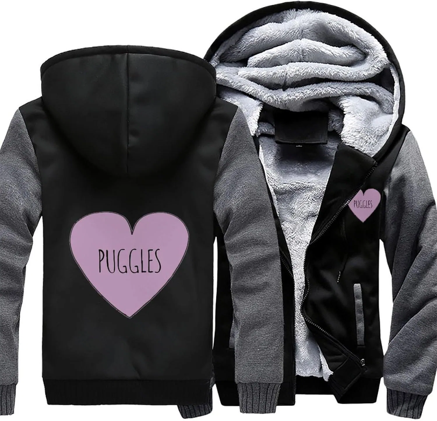 Толстовки Puggle Love для мужчин, толстые, на молнии, флисовые, зимние теплые куртки — фото 3