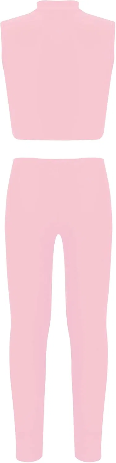 Детский спортивный костюм Mufeng, топ с леггинсами, Zipper Pink — фото 2