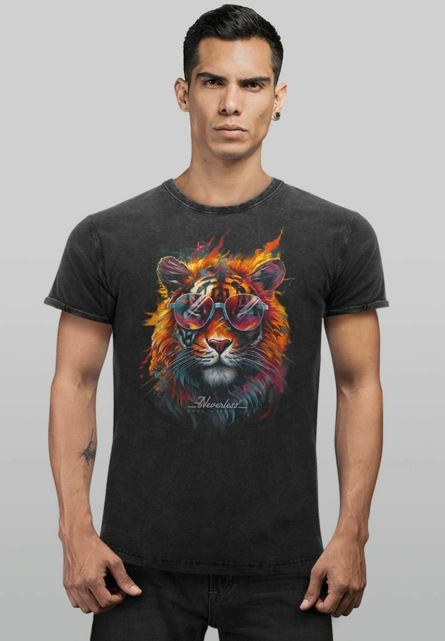 

Футболка с принтом VINTAGE TIGER PRINT FLAMMEN SOMMER SONNENB Neverless, черный