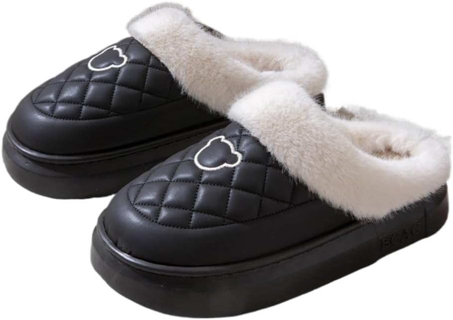 

Мужские домашние тапочки Premium Comfort из термо-кожи с отделкой под медведя, противоскользящие, мягкие и теплые с пушистым материалом и амортизирующей подошвой Generic, черный