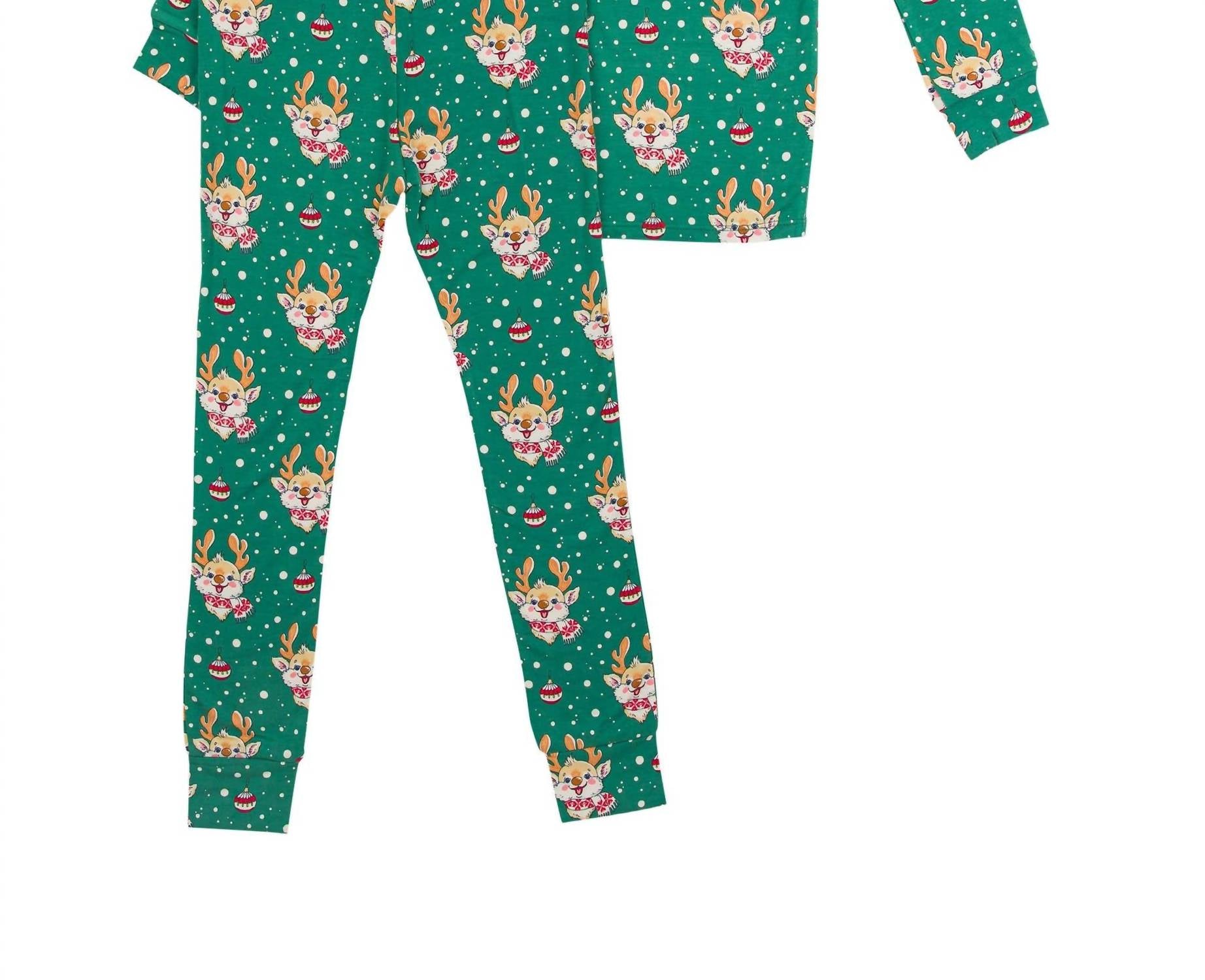 

Пижамный комплект с длинными рукавами и оленем для мальчиков, зеленый RuffleButts