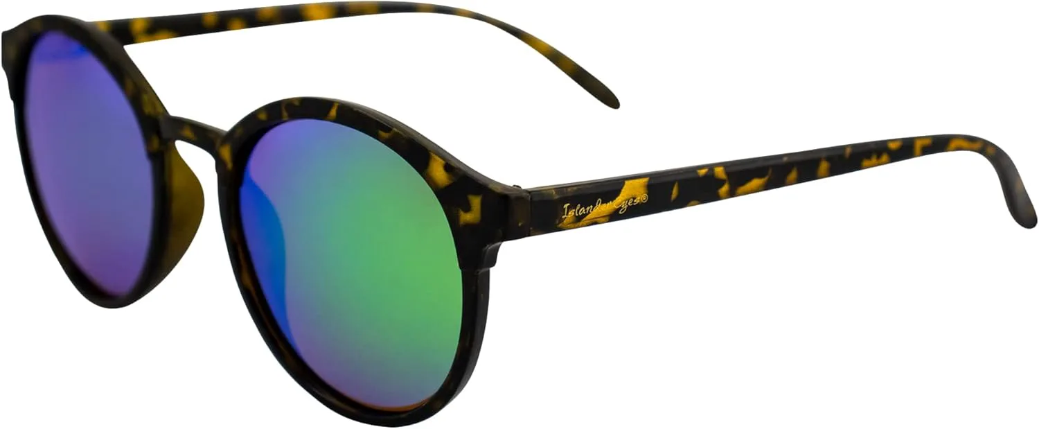 

Женские поляризованные солнцезащитные очки Maldives в крупной круглой черепаховой оправе с зелеными зеркальными линзами Islander Eyes, Tortoise-green Mirror